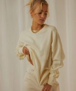 Afends Briar Waffle Slouchy Crew - Cream