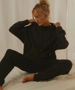 Afends Odie Waffle Cropped Pull On Hood - Black