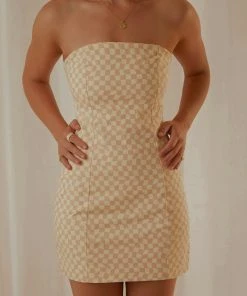 Peppermayo Exclusive New & Most Loved Elsa Tube Mini Dress - Neutral Check
