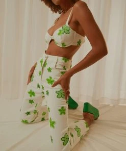 Peppermayo Exclusive Keep Your Heart Pants - Green Wild Poppies
