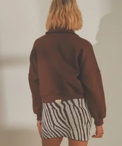 Peppermayo Exclusive Naya Quarter Zip Jumper - Choc Brown New & Most Loved