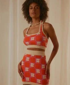 Peppermayo Exclusive Flower Market Knit Mini Skirt - Orange Mod Floral New & Most Loved