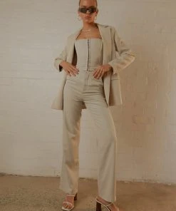 Peppermayo Exclusive Mia Suit Pants - Stone Pinstripe