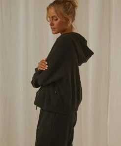 Afends Odie Waffle Cropped Pull On Hood - Black 8 Afends Odie Waffle Cropped Pull On Hood - Black