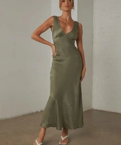 Peppermayo Exclusive Loren Midi Dress - Khaki - Pre-Order New & Most Loved