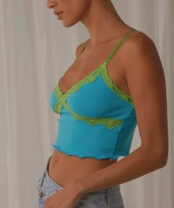 Peppermayo New Tops 90s Nights Lace Crop - Blue 8 Peppermayo New Tops 90s Nights Lace Crop - Blue