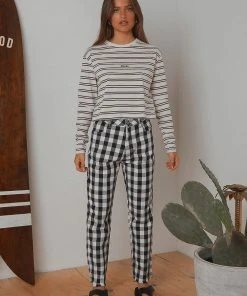 Afends New & Most Loved Niko Stripe Cropped LS Tee - Off White