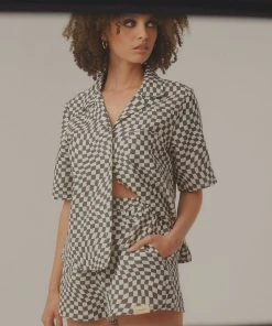 Vacancy Supply New & Most Loved Turbocharge Organic Linen Shorts - Charcoal - White