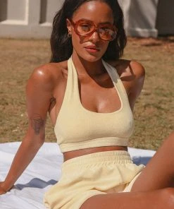 Peppermayo Exclusive New & Most Loved Voyage Terry Halter Crop - Yellow