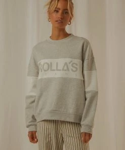 Rolla's Split Logo Sweater - Grey Marle