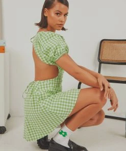 Peppermayo Exclusive Anglais Mini Dress - Green Gingham New & Most Loved