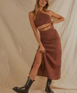 Peppermayo Exclusive Beach Club Linen Tie Skirt - Choc Brown New & Most Loved