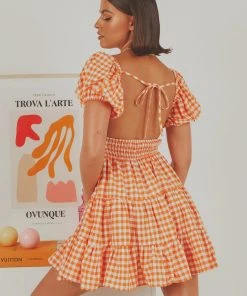 Peppermayo Exclusive Gianna Mini Dress - Orange Gingham