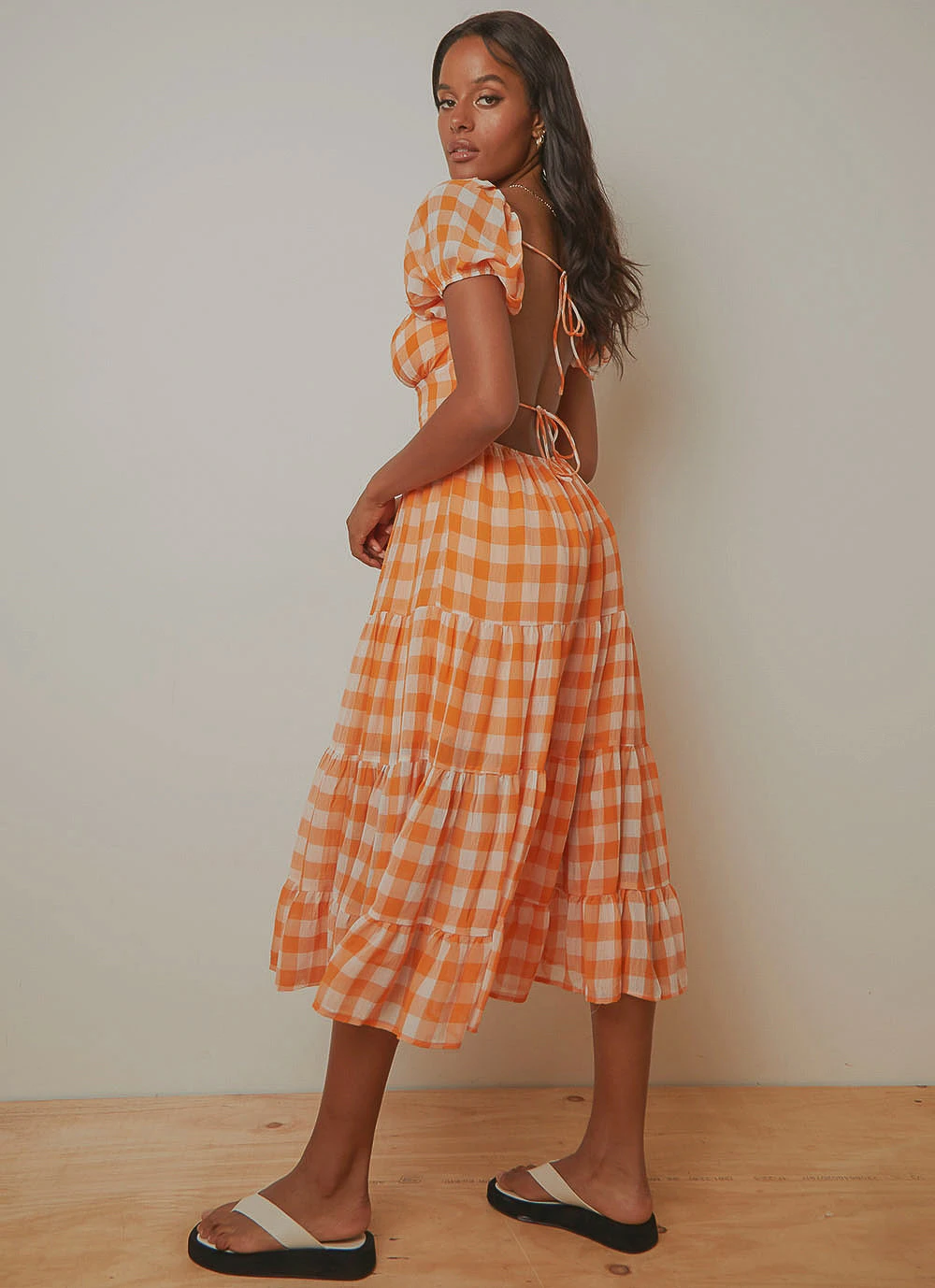 Peppermayo Blissful Midi Dress - Orange Check 4 Peppermayo Blissful Midi Dress - Orange Check
