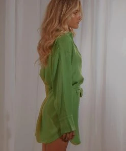 Peppermayo Exclusive Faye Mini Shirt Dress - Lime Green New & Most Loved