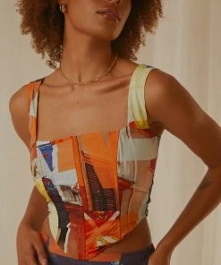 Peppermayo Exclusive Strolling Sunset Bustier Top - PM Film Graphic New & Most Loved