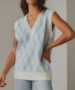 Peppermayo Young Forever Knit Vest - Blue Check New & Most Loved