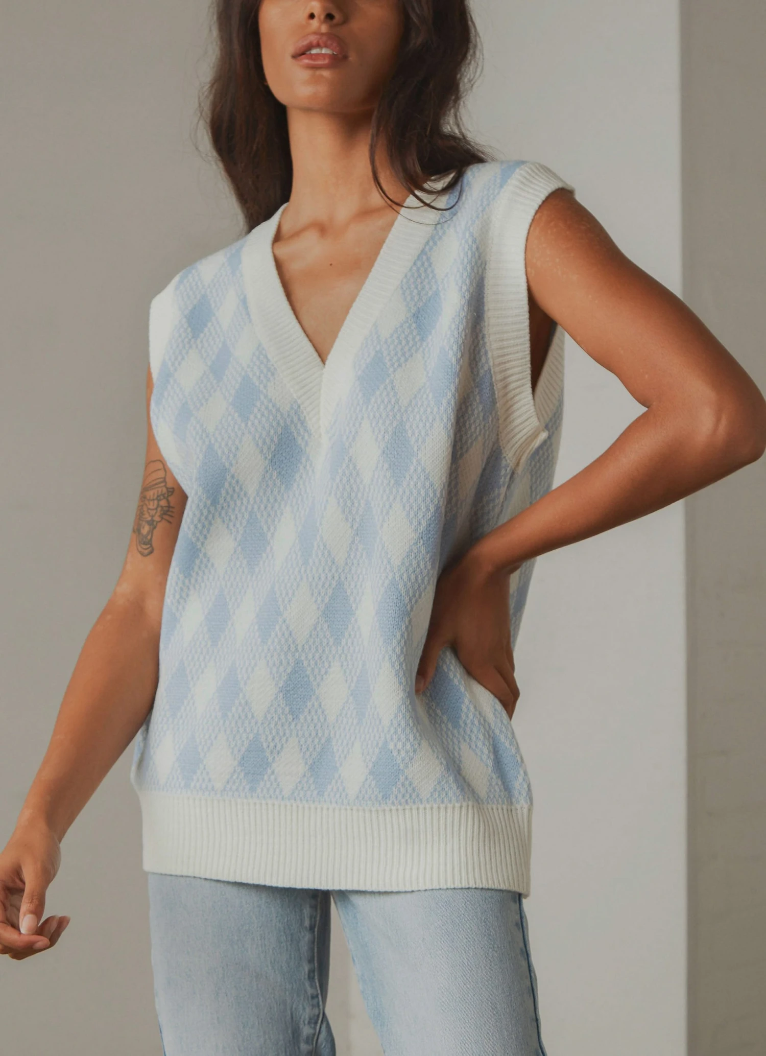 Peppermayo Young Forever Knit Vest - Blue Check New & Most Loved 2 Peppermayo Young Forever Knit Vest - Blue Check New & Most Loved