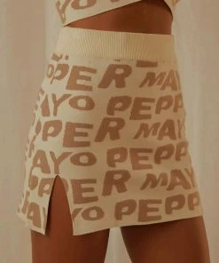Peppermayo Exclusive Easy Love Knit Mini Skirt - Latte Logo