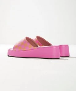 Cult Avenue New & Most Loved Cindy Mule - Pink And Orange Checkerboard