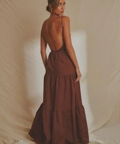 National Breast Cancer Foundation X Peppermayo Havana Linen Maxi Dress - Choc Brown