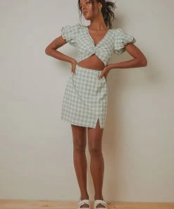 Peppermayo Our Time Gingham Mini Dress - Green Check New Dresses