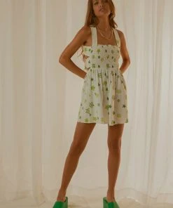 Peppermayo Exclusive European Towns Linen Mini Dress - Green Wild Poppies