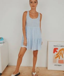 Peppermayo Facing The Sun Mini Dress - Blue Gingham