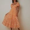 Peppermayo Blissful Midi Dress - Orange Check