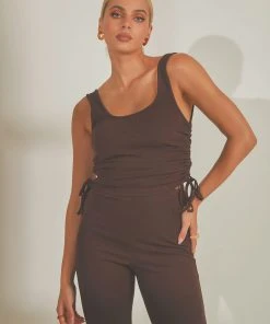 4th & Reckless New & Most Loved Annoushka Ruched Side Top - Chocolate Rib Jersey
