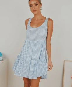 Peppermayo Facing The Sun Mini Dress - Blue Gingham