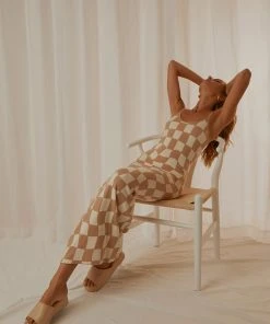 Peppermayo Exclusive New & Most Loved Cali Sweetheart Knit Maxi Dress - Warped Beige Check