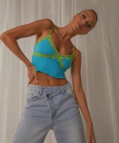 Peppermayo New Tops 90s Nights Lace Crop - Blue