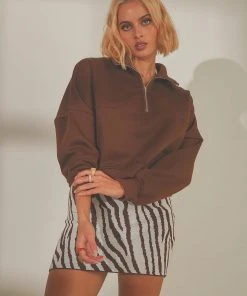 Peppermayo Exclusive Naya Quarter Zip Jumper - Choc Brown New & Most Loved