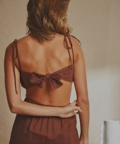 National Breast Cancer Foundation X Peppermayo New Tops Palace Garden Linen Crop - Choc Brown