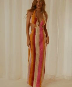 Peppermayo Exclusive Haven Crochet Maxi Dress - Sunset Stripe New & Most Loved