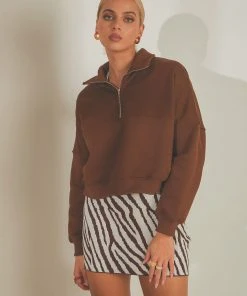Peppermayo Exclusive Naya Quarter Zip Jumper - Choc Brown New & Most Loved