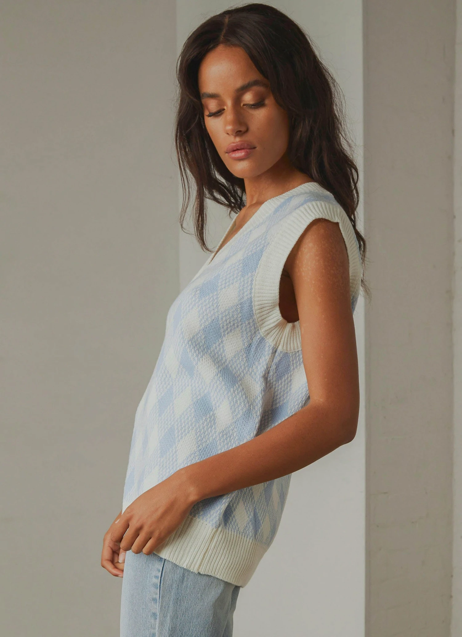 Peppermayo Young Forever Knit Vest - Blue Check New & Most Loved 4 Peppermayo Young Forever Knit Vest - Blue Check New & Most Loved