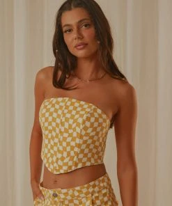 Peppermayo Exclusive Luisa Bustier Top - Yellow Check