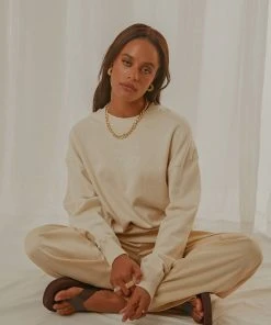 Tonal Stacked Thrills Company Slouch Fit Crew - Unbleached