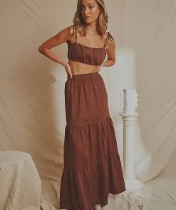 National Breast Cancer Foundation X Peppermayo New Tops Palace Garden Linen Crop - Choc Brown