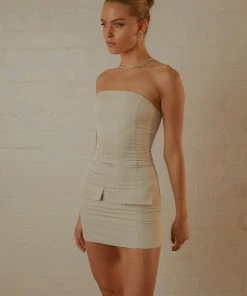 Peppermayo Exclusive Mia Tube Dress - Stone Pinstripe New & Most Loved