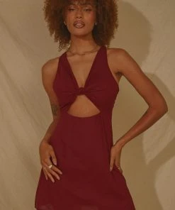 Peppermayo Exclusive New & Most Loved Rosemarie Linen Mini Dress - Burgundy