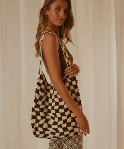 Peppermayo Exclusive New & Most Loved Venice Beach Knit Bag - Choc Brown Check