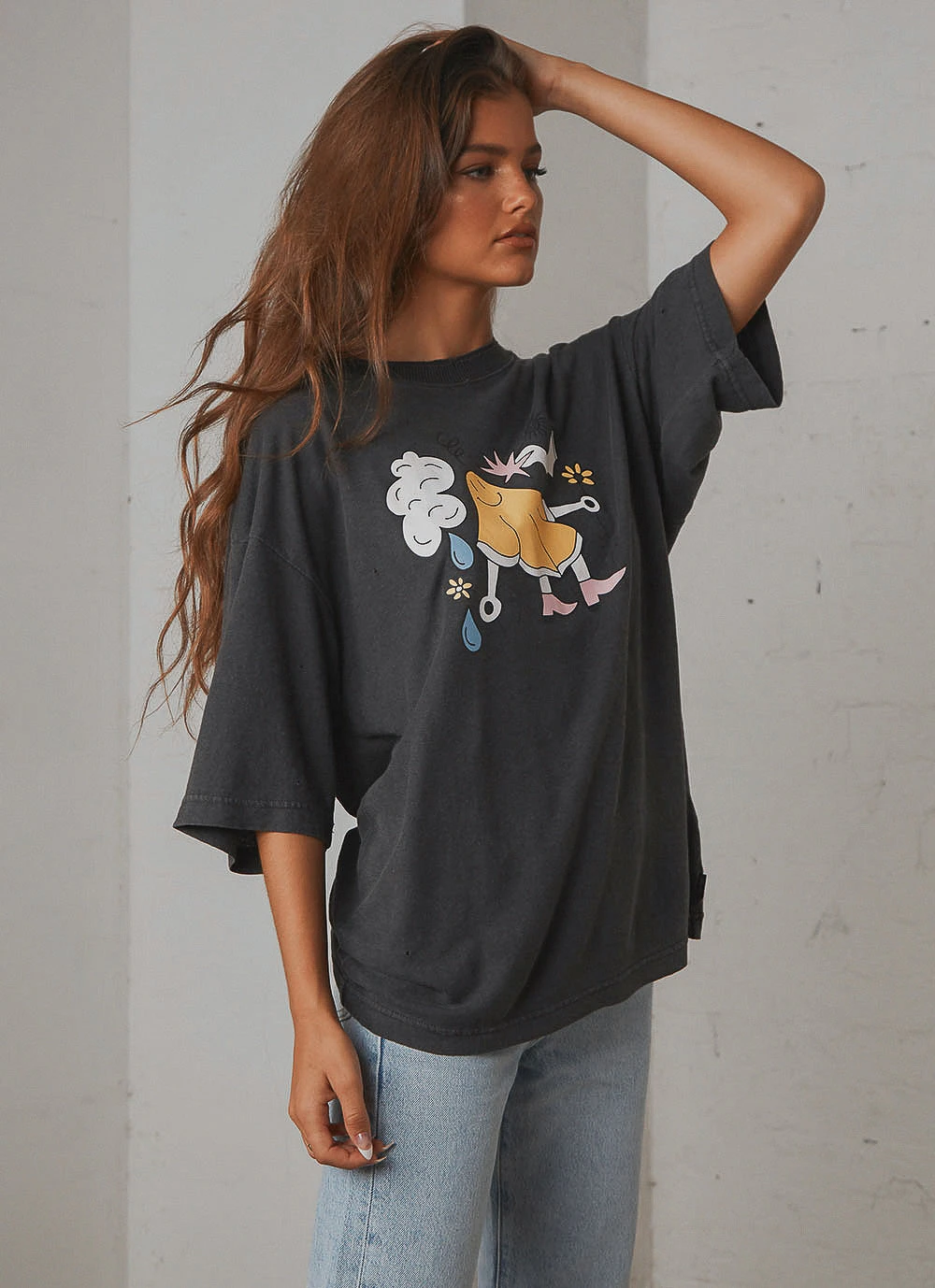 Afends At Your Service Hemp Oversized Tee - Stone Black 3 Afends At Your Service Hemp Oversized Tee - Stone Black