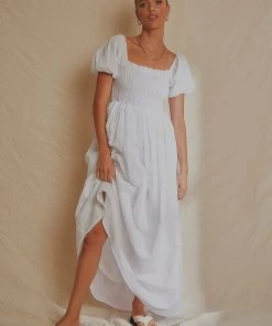 National Breast Cancer Foundation X Peppermayo Florence Linen Maxi Dress - White