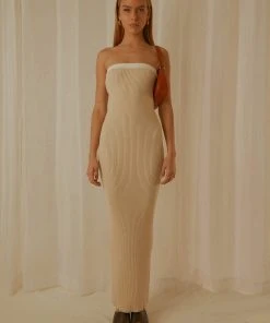 Peppermayo Exclusive Hazey Knit Midi Dress - Beige New & Most Loved