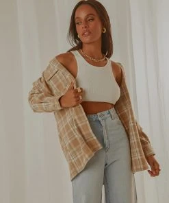 Peppermayo Exclusive New & Most Loved Day Trip Oversized Flannel Shirt - Beige Check