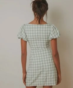 Peppermayo Our Time Gingham Mini Dress - Green Check New Dresses