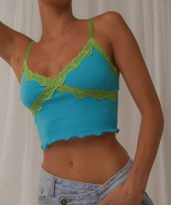 Peppermayo New Tops 90s Nights Lace Crop - Blue
